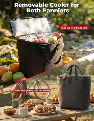 KEMIMOTO Bike Panniers 3 في 1، حقيبة دراجة 34 لتر مع حزمتين تبريد معزولتين 9 لتر، حقيبة سرج الدراجة تتضمن غطاء مطر مقاوم للماء، ملحقات ركوب الدراجات للتخييم والتسوق وركوب الدراجات على الطرق، أسود in Saudi Arabia