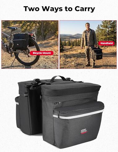 KEMIMOTO Bike Panniers 3 في 1، حقيبة دراجة 34 لتر مع حزمتين تبريد معزولتين 9 لتر، حقيبة سرج الدراجة تتضمن غطاء مطر مقاوم للماء، ملحقات ركوب الدراجات للتخييم والتسوق وركوب الدراجات على الطرق، أسود in Saudi Arabia