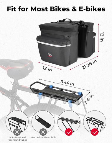 KEMIMOTO Bike Panniers 3 في 1، حقيبة دراجة 34 لتر مع حزمتين تبريد معزولتين 9 لتر، حقيبة سرج الدراجة تتضمن غطاء مطر مقاوم للماء، ملحقات ركوب الدراجات للتخييم والتسوق وركوب الدراجات على الطرق، أسود in Saudi Arabia