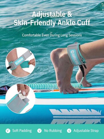 niphean Paddle Board Leash 3–10ft, 5mm Coiled Elastic Ankle Strap, Durable Spiral Paddle & Surf Board Leashes with Plug, Tangle-Free, Comfortable & Adjustable for SUP, Surf, Bodyboard, Boogie in Kuwait