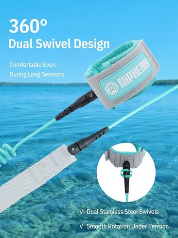 niphean Paddle Board Leash 3–10ft, 5mm Coiled Elastic Ankle Strap, Durable Spiral Paddle & Surf Board Leashes with Plug, Tangle-Free, Comfortable & Adjustable for SUP, Surf, Bodyboard, Boogie in Kuwait