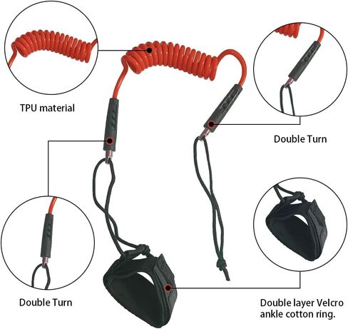 Bodyboard Leash Coiled Rope 4FT |Surf Accessories Replacement Surfboard Leash Red and Yellow in Kuwait