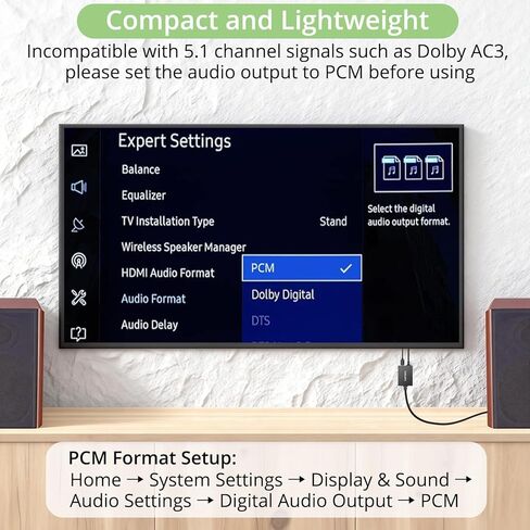 Optical to RCA Converter with Built-in Audio Amplifier Chip, Compact Plug and Play Digital to Analog Audio Converter with 192kHz 24bit DAC Converter for TV, DVD, Blu-Ray and Game Consoles in Kuwait