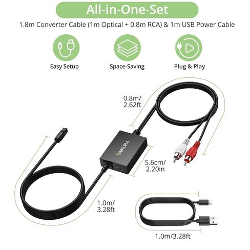 Optical to RCA Converter with Built-in Audio Amplifier Chip, Compact Plug and Play Digital to Analog Audio Converter with 192kHz 24bit DAC Converter for TV, DVD, Blu-Ray and Game Consoles in Kuwait