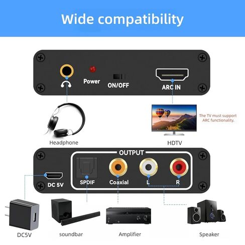محول مستخرج الصوت HDMI ARC، مخرج مستخرج الصوت ARC 192 كيلو هرتز، SPDIF/محوري/RCA ومحول ستيريو جاك 3.5 مم لوصلة HDTV إلى مكبر الصوت ومكبر الصوت المنزلي ومكبر الصوت إلخ in Saudi Arabia