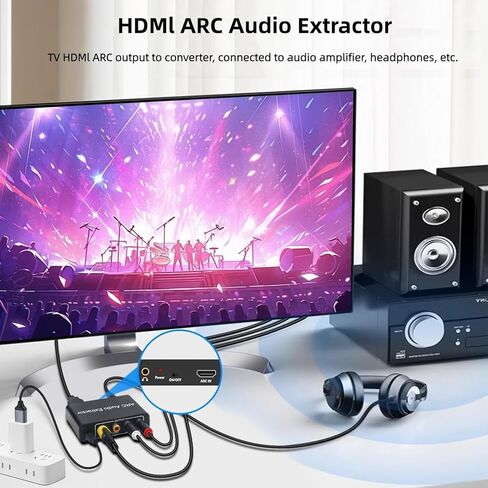 محول مستخرج الصوت HDMI ARC، مخرج مستخرج الصوت ARC 192 كيلو هرتز، SPDIF/محوري/RCA ومحول ستيريو جاك 3.5 مم لوصلة HDTV إلى مكبر الصوت ومكبر الصوت المنزلي ومكبر الصوت إلخ in Saudi Arabia