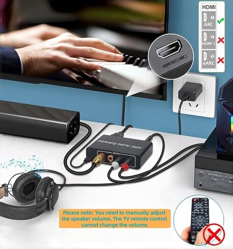 محول مستخرج الصوت HDMI ARC، مخرج مستخرج الصوت ARC 192 كيلو هرتز، SPDIF/محوري/RCA ومحول ستيريو جاك 3.5 مم لوصلة HDTV إلى مكبر الصوت ومكبر الصوت المنزلي ومكبر الصوت إلخ in Saudi Arabia