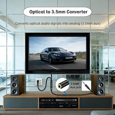 192KHz DAC Optical to 3.5mm Converter Kit, Optical Audio Cable to AUX Adapter, Unidirectional Digital to Analog Audio Adapter with 2 Cables (M/M & M/F) for TV, Speakers & Headphones, 10Ft in Kuwait