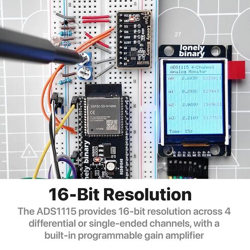 3 عبوات ADS1115 وحدة ADC 16 بت (الإصدار الذهبي، ENIG، خالية من الرصاص) - 4 قنوات I2C تناظرية إلى محول رقمي مع PGA، متوافق مع Arduino IDE، Raspberry Pi Pico، ESP32 S3 in Kuwait