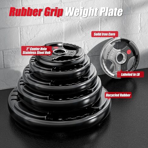 Rubber Weight Plates for Barbell, 2-Inch Olympic Grip Plate for Strength Training, Weightlifting and Bodybuilding in Home & Gym in Saudi Arabia