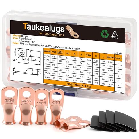 Battery Cable Ends Terminal Connectors Wire Copper Lugs Assortment Kit AWG 8 6 4 2 1/0 Gauge 5/16 3/8 Tinned Crimp Marine Ring Eyelets-10 Sizes 50PCS in Saudi Arabia