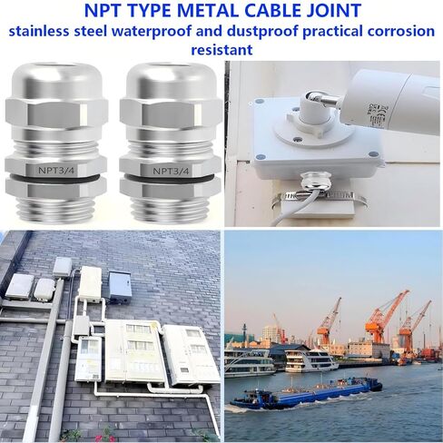 2pcs3/4''304 الفولاذ المقاوم للصدأ كابل ختم الأكمام و13-18mm، نوع NPT المعادن المشتركة تخفيف التوتر حبل المشبك طويل موضوع كابل خيوط موصل. in Saudi Arabia