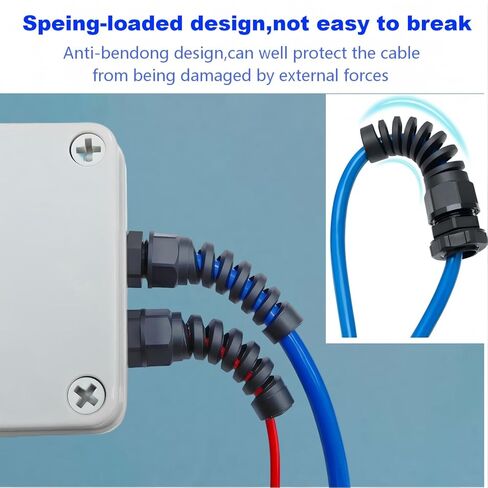 Strain Relief Cord Connector, 8Pcs Combinations NPT 1/2" NPT1/4'' NPT3/4'' NPT3/8'' IP68 Waterproof Cable Gland Flex Spiral Strain Relief Adjustable Cable Connector Nylon Joint with Gaskets(Black) in Saudi Arabia