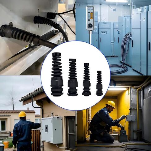 Strain Relief Cord Connector, 8Pcs Combinations NPT 1/2" NPT1/4'' NPT3/4'' NPT3/8'' IP68 Waterproof Cable Gland Flex Spiral Strain Relief Adjustable Cable Connector Nylon Joint with Gaskets(Black) in Saudi Arabia