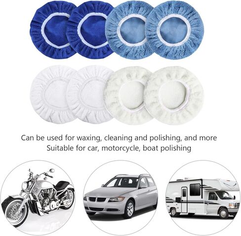 Car Polishing Pad Bonnet Set, 8pcs Multi - Material Buffing Pad Covers for 6in Polisher - Soft Microfiber Cotton Wool Fleece, Reusable and Universal Use in Saudi Arabia