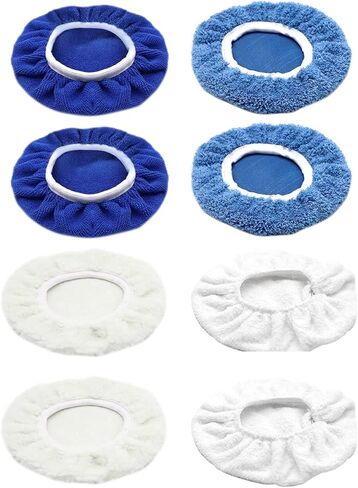 Car Polishing Pad Bonnet Set, 8pcs Multi - Material Buffing Pad Covers for 6in Polisher - Soft Microfiber Cotton Wool Fleece, Reusable and Universal Use in Saudi Arabia