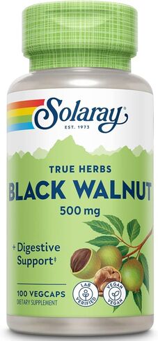SOLARAY Black Walnut 500 mg - Whole Hull - Traditional Herbal Support Formula - Non-GMO Verified, Vegan, Lab Verified - 60-Day Guarantee - 100 Servings, 100 VegCaps in Saudi Arabia