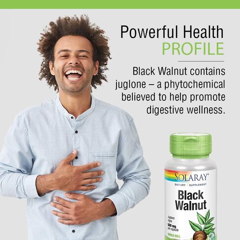 SOLARAY Black Walnut 500 mg - Whole Hull - Traditional Herbal Support Formula - Non-GMO Verified, Vegan, Lab Verified - 60-Day Guarantee - 100 Servings, 100 VegCaps in Saudi Arabia