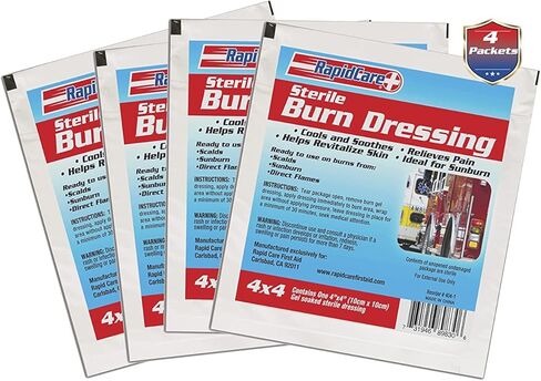 First Aid Burn Dressing, Hydrogel Burn & Wound Care Dressing Pads, Soothes & Protects All Burns, Cuts & Wounds, Contains Aloe Vera, Lidocaine Free, 4" x 4", Pack of 4, Red, White & Blue in Kuwait