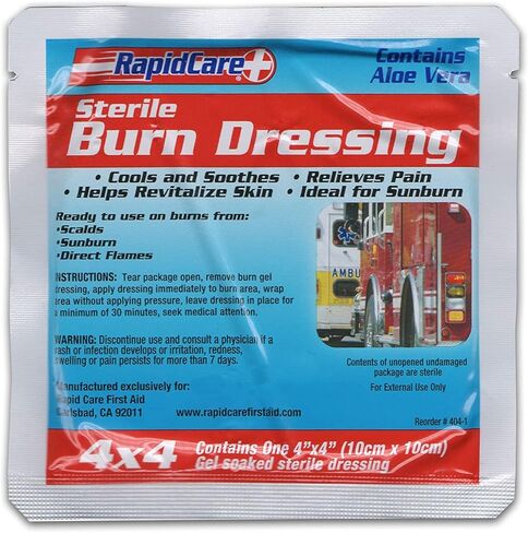 First Aid Burn Dressing, Hydrogel Burn & Wound Care Dressing Pads, Soothes & Protects All Burns, Cuts & Wounds, Contains Aloe Vera, Lidocaine Free, 4" x 4", Pack of 4, Red, White & Blue in Kuwait