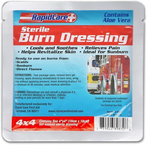 First Aid Burn Dressing, Hydrogel Burn & Wound Care Dressing Pads, Soothes & Protects All Burns, Cuts & Wounds, Contains Aloe Vera, Lidocaine Free, 4" x 4", Pack of 4, Red, White & Blue in Kuwait