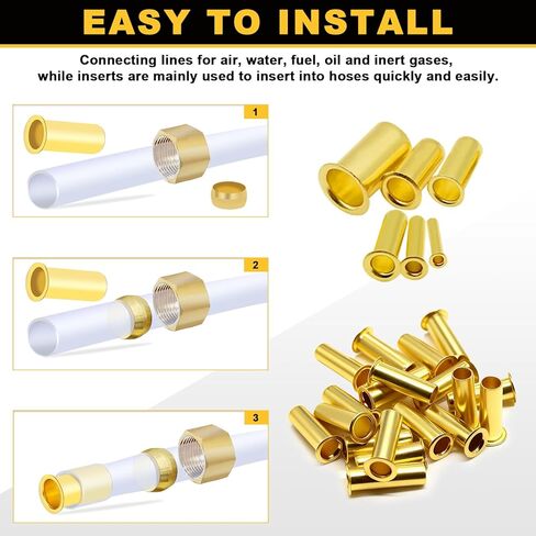 Siptenk 60PCS Brass Compression Tube Inserts for OD 3/8", Insert Tube Support Compression Sleeve Fitting, Sleeve Ferrules for Oil Water Air Pipe in Kuwait