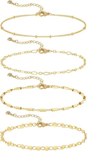 Gold/Silver Bracelets for Women Dainty 14K Gold Plated Bangle Bracelet Stack Waterproof Stackable Jewelry Set Non Tarnish Link Chain Adjustable Jewelry Gifts in Kuwait
