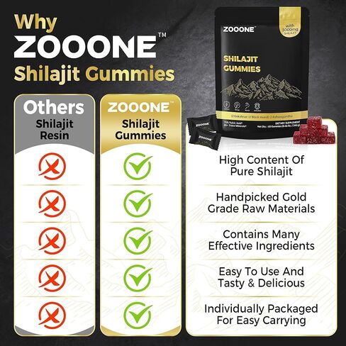 حلوى شيلاجيت الهيمالايا من زوون مع أشواغاندا والمسلي الأسود - طاقة طبيعية بدون حشوات صناعية، عبوة فردية in Kuwait