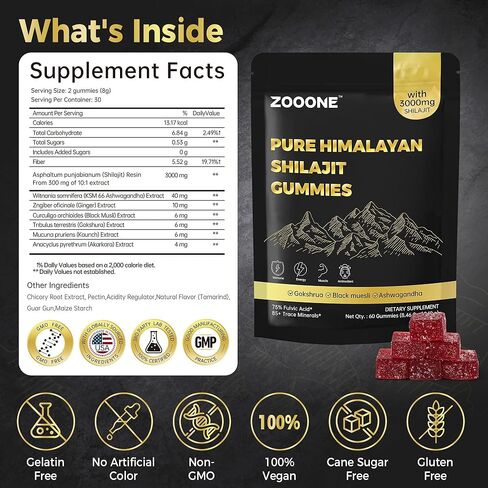 حلوى شيلاجيت الهيمالايا من زوون مع أشواغاندا والمسلي الأسود - طاقة طبيعية بدون حشوات صناعية، عبوة فردية in Kuwait