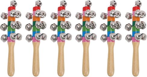 Shaking Bell Sticks Wooden Handle Percussion Instrument with 10 Colorful Jingle Bells for Early Music Education in Kuwait