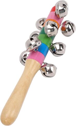 Shaking Bell Sticks Wooden Handle Percussion Instrument with 10 Colorful Jingle Bells for Early Music Education in Kuwait
