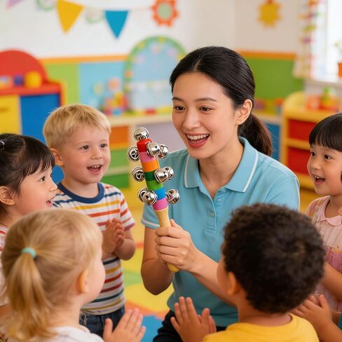 Shaking Bell Sticks Wooden Handle Percussion Instrument with 10 Colorful Jingle Bells for Early Music Education in Kuwait