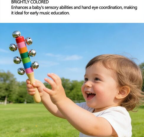 Shaking Bell Sticks Wooden Handle Percussion Instrument with 10 Colorful Jingle Bells for Early Music Education in Kuwait