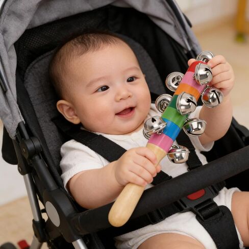 Shaking Bell Sticks Wooden Handle Percussion Instrument with 10 Colorful Jingle Bells for Early Music Education in Kuwait