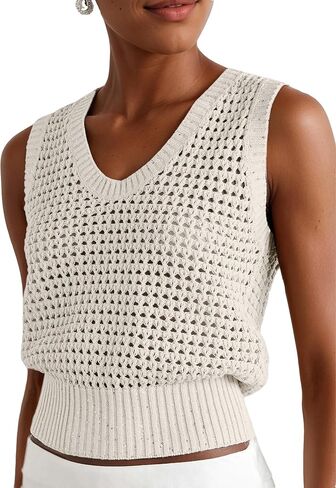 Women's Crochet Sequins Sweater Tanks Summer Lightweight Tops Bohemian Sleeveless Hollow Out Beach Knitted Vests in Kuwait