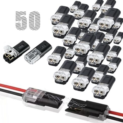 50 قطعة من وصلات الأسلاك المزدوجة مع مشبك قفل، أدوات تثبيت سريعة المشبك، كتل تثبيت متعددة الأغراض لمصابيح الشريط، صناعة يدوية، ديكور منخفض الجهد ومجموعات نماذج 2 دبوس in Kuwait