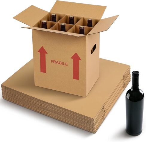 Tatuo 10 Pack Wine Bottle Moving Box 14 x 12 x 13 Inch Corrugated 12 Bottle Wine Shipping Box Kitchen Moving Storage Carrier with Reinforced Cardboard and Handles for Glassware Dishes Travel in Kuwait