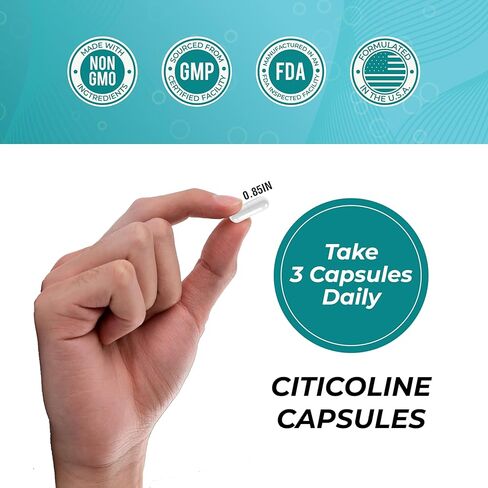 Citicoline 1000 mg (CDP Choline) Capsules – 120 Count – CDP Choline Supplement for Brain, Focus & Memory Support – Nootropic Choline Supplement – Non-GMO, ISO-Certified in Kuwait