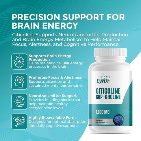 Citicoline 1000 mg (CDP Choline) Capsules – 120 Count – CDP Choline Supplement for Brain, Focus & Memory Support – Nootropic Choline Supplement – Non-GMO, ISO-Certified in Kuwait