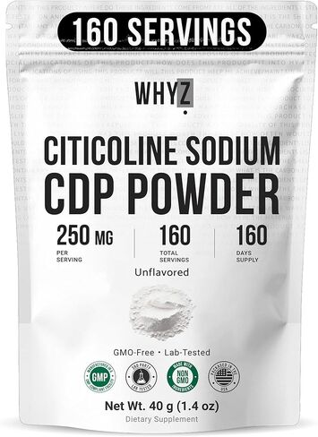 مسحوق الكولين سيتيكولين CDP النقي، مكمل الكولين غير المنكه لذاكرة التركيز والدعم المعرفي، خلط سلس، نباتي غير معدّل وراثيًا بدون إضافات، 160 وجبة، 1.4 أونصة (40 جم) in Kuwait