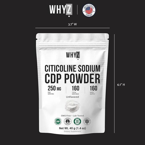 مسحوق الكولين سيتيكولين CDP النقي، مكمل الكولين غير المنكه لذاكرة التركيز والدعم المعرفي، خلط سلس، نباتي غير معدّل وراثيًا بدون إضافات، 160 وجبة، 1.4 أونصة (40 جم) in Kuwait