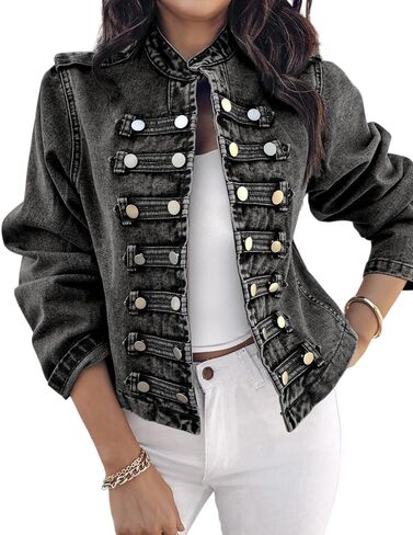 CHICME Denim Jacket for Women Button Up Stand Collar Jeans Jacket Casual Long Sleeve Lightweight Fall Coat in Kuwait