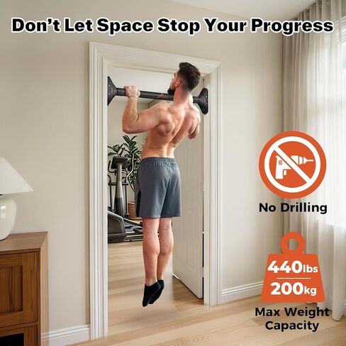Sportneer Pull Up Bar: Strength Training Chin up Bar No Screws - Adjustable 29.5''-37''(75-94cm) Width Locking Mechanism Pull up Bar for Doorway - Max Load 440lbs for Home Gym Upper Body Workout, Non-slip in Saudi Arabia