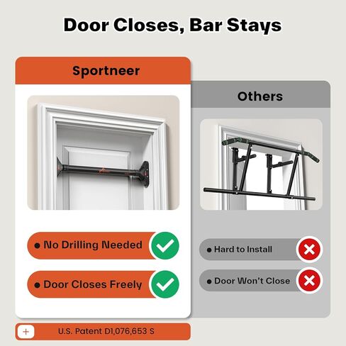 Sportneer Pull Up Bar: Strength Training Chin up Bar No Screws - Adjustable 29.5''-37''(75-94cm) Width Locking Mechanism Pull up Bar for Doorway - Max Load 440lbs for Home Gym Upper Body Workout, Non-slip in Saudi Arabia