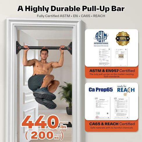 Sportneer Pull Up Bar: Strength Training Chin up Bar No Screws - Adjustable 29.5''-37''(75-94cm) Width Locking Mechanism Pull up Bar for Doorway - Max Load 440lbs for Home Gym Upper Body Workout, Non-slip in Saudi Arabia