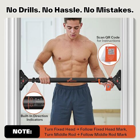 Sportneer Pull Up Bar: Strength Training Chin up Bar No Screws - Adjustable 29.5''-37''(75-94cm) Width Locking Mechanism Pull up Bar for Doorway - Max Load 440lbs for Home Gym Upper Body Workout, Non-slip in Saudi Arabia