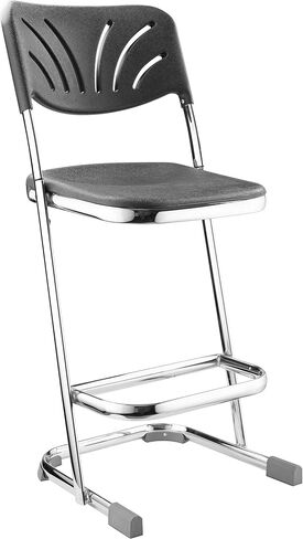 Pemberly Row 24" Modern Plastic Z-Stool with Backrest, Black Finish, Ergonomic Blow Molded Seat, Chrome-Plated Steel Frame, U-Shaped Sled Base, Stackable Design for Art Studios or Science Labs in Saudi Arabia