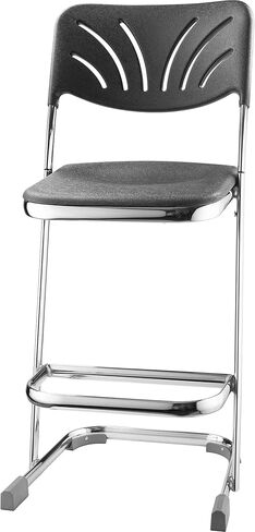 Pemberly Row 24" Modern Plastic Z-Stool with Backrest, Black Finish, Ergonomic Blow Molded Seat, Chrome-Plated Steel Frame, U-Shaped Sled Base, Stackable Design for Art Studios or Science Labs in Saudi Arabia
