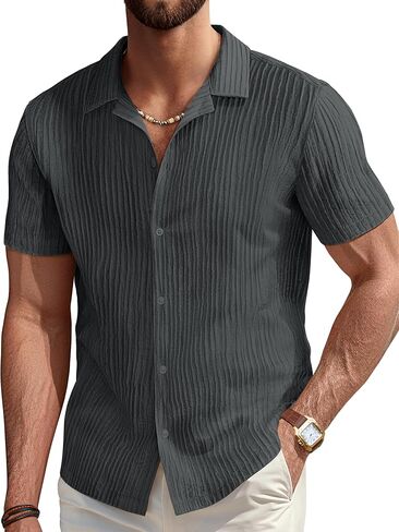 قمصان PJ PAUL JONES الرجالية بأزرار سفلية كاجوال بأكمام قصيرة قمصان صيفية ذات ملمس كوبي in Kuwait