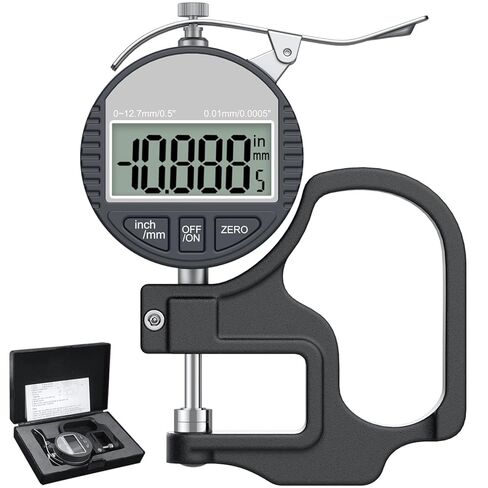 مقياس سمك رقمي 0-12.7 مم/0.5 بوصة | 0.01 مم/0.0005 بوصة، مقياس سمك ميكرومتر إلكتروني دقيق مع شاشة LCD، مناسب لقياس سمك الورق/الأفلام/الجلود/السلك - أسود in Kuwait